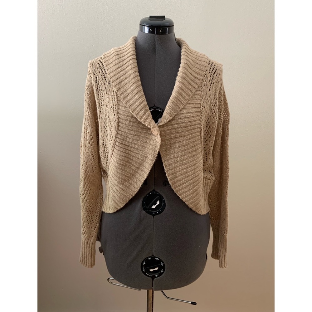 [Faded Glory] Tan and Gold Cropped Cardigan